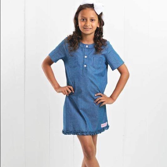 Ruffle Girl Chambray Short Sleeve Dress